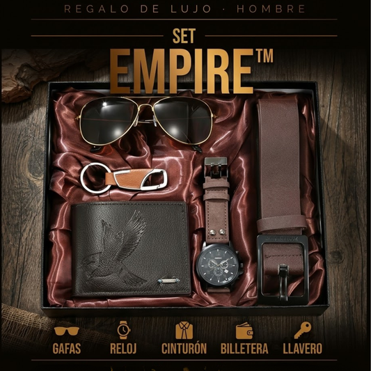 SET EMPIRE™ — Gafas · Reloj · Cinturón · Billetera · Llavero | Caja Regalo | Hombre