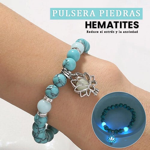 PULSERA PIEDRAS HEMATITES FLOR DE LOTO