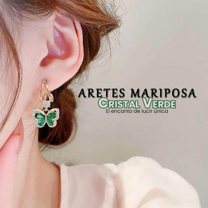 JOYERIA EXCLUSIVA! ARETES MARIPOSA CRISTAL VERDE