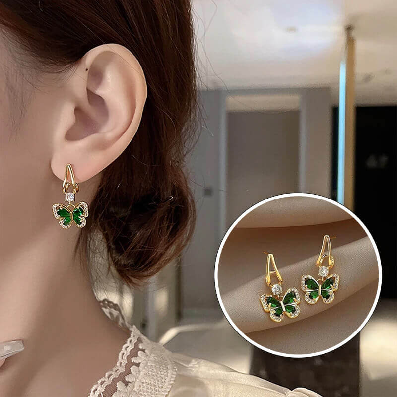 JOYERIA EXCLUSIVA! ARETES MARIPOSA CRISTAL VERDE