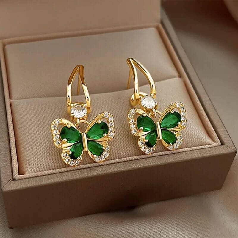 JOYERIA EXCLUSIVA! ARETES MARIPOSA CRISTAL VERDE