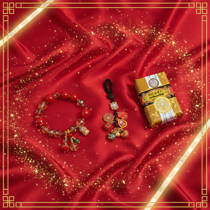 KIT DE LA PROSPERIDAD💲💰 Brazalete chino de la suerte + llavero del dios de la riqueza + jabón de sándalo de abundancia