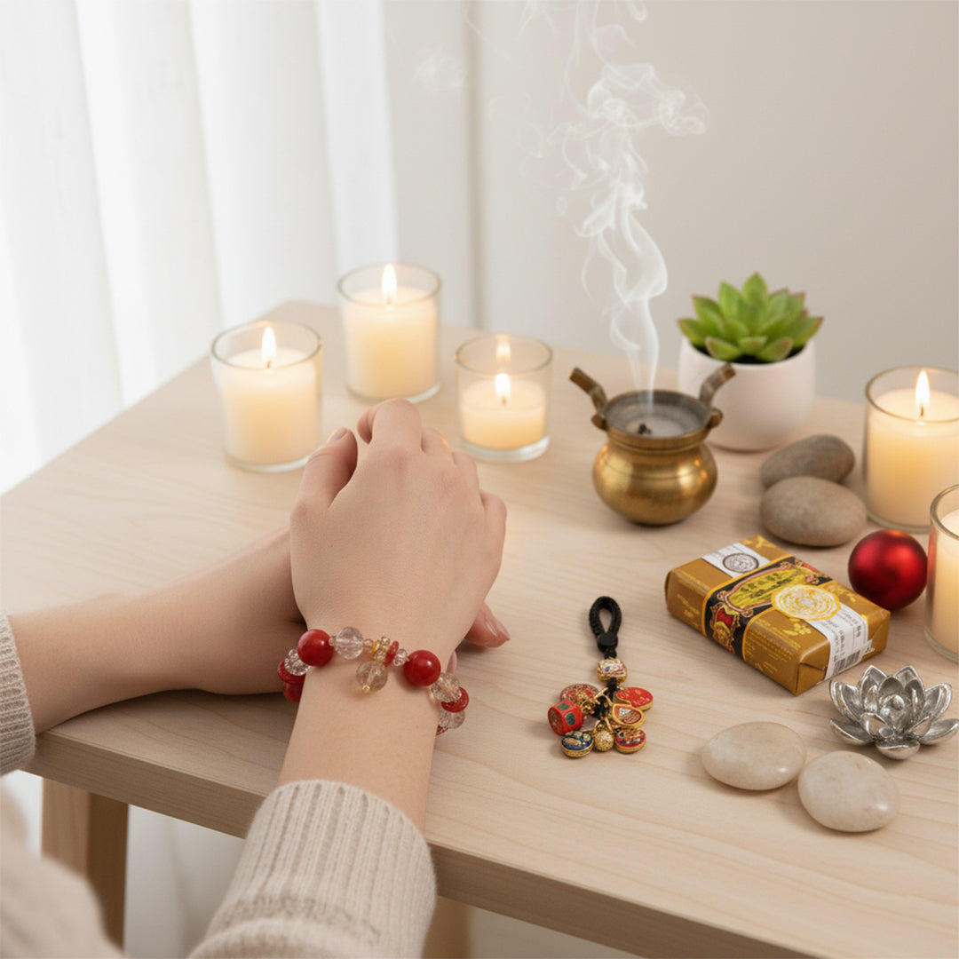 KIT DE LA PROSPERIDAD💲💰 Brazalete chino de la suerte + llavero del dios de la riqueza + jabón de sándalo de abundancia