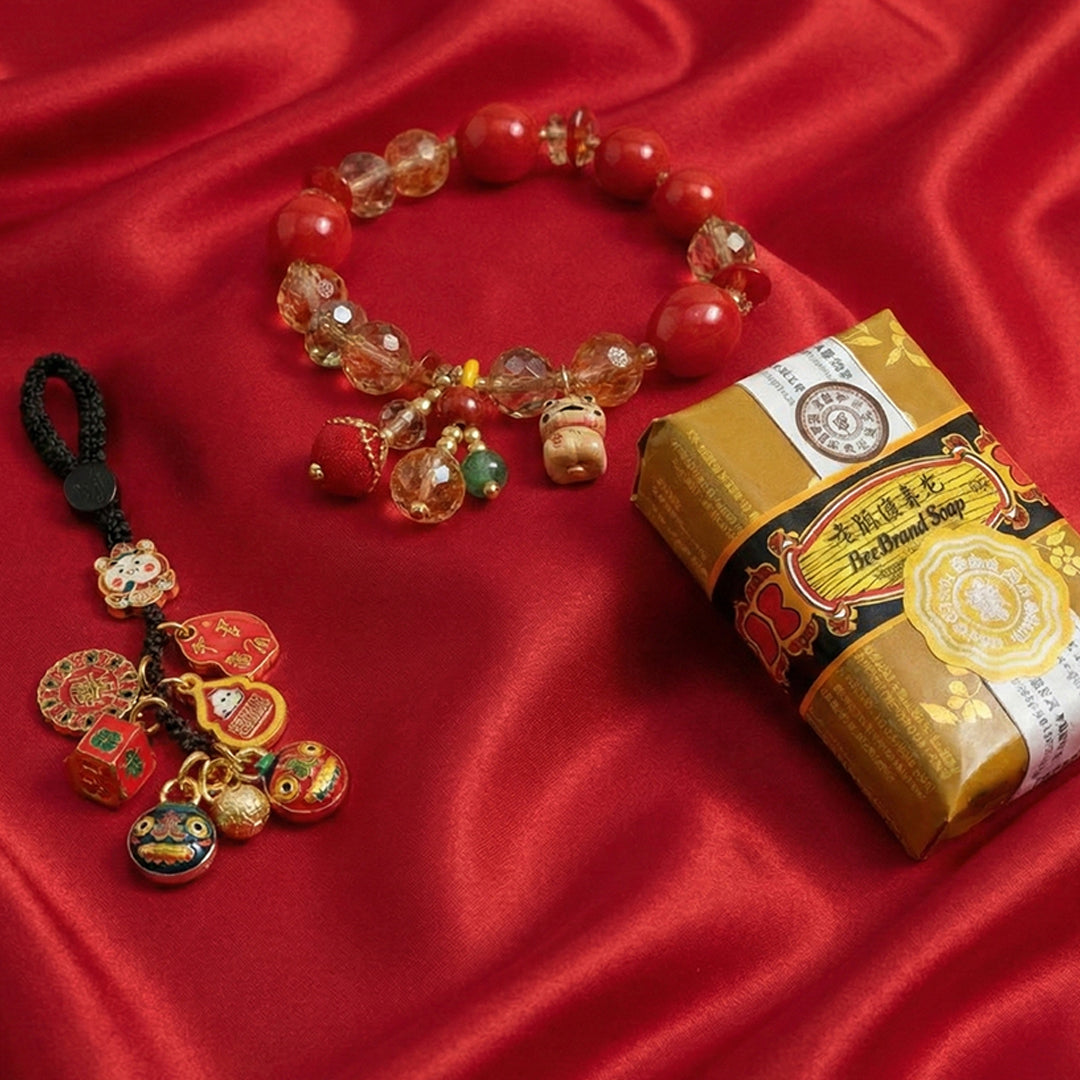 KIT DE LA PROSPERIDAD💲💰 Brazalete chino de la suerte + llavero del dios de la riqueza + jabón de sándalo de abundancia