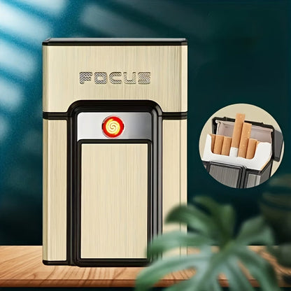 SET FOCUS ELITE™ x2 — Cigarrera con Encendedor USB Negro + Dorado | Sin Gas · Sin Llama