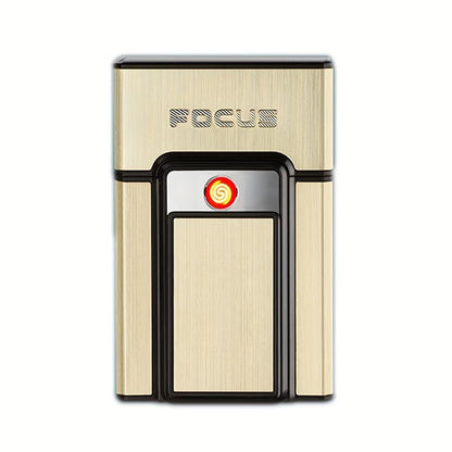 SET FOCUS ELITE™ x2 — Cigarrera con Encendedor USB Negro + Dorado | Sin Gas · Sin Llama