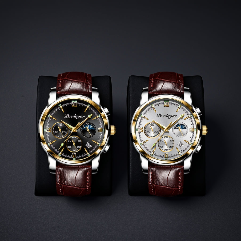 SET DUO CAVALIER™ · 2 Relojes Hombre Correa Cuero · Luxury Edition