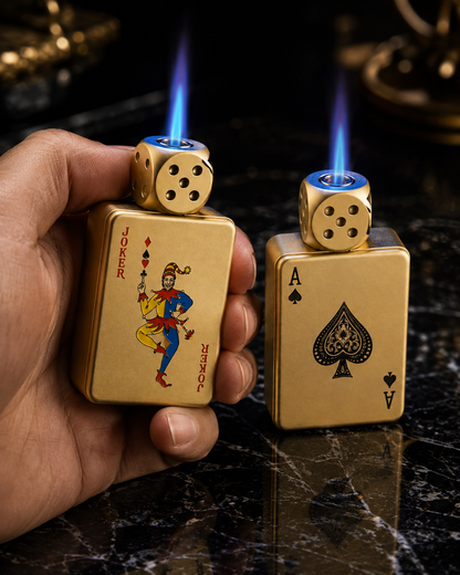 SET ALL-IN · 2 Encendedores Joker + As de Espadas con Dado · Recargables