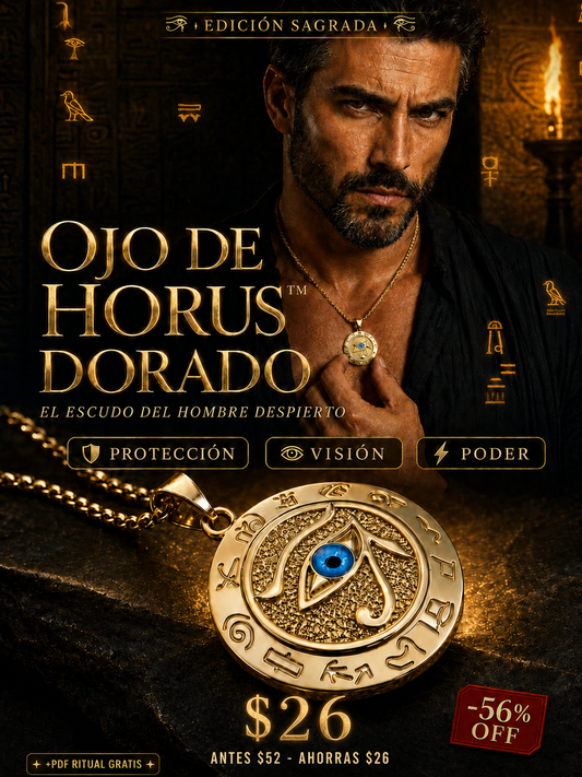 COLLAR OJO DE HORUS DORADO™ · Amuleto Egipcio de Protección · Baño Oro 18K