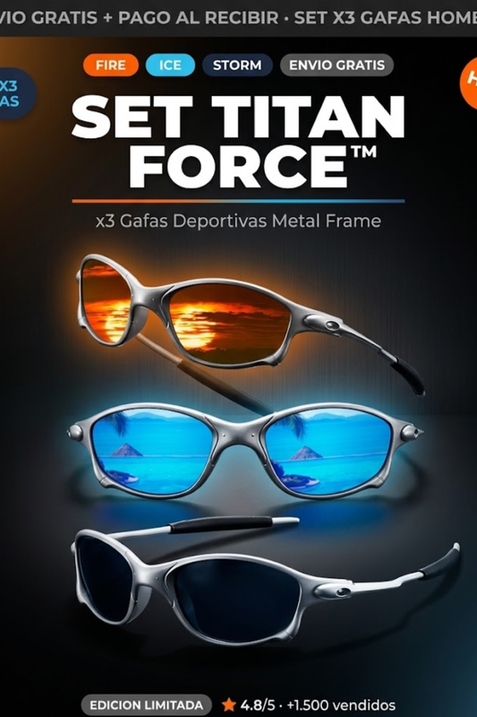 SET TITAN FORCE™ · x3 Gafas Deportivas · Lentes Espejo UV400 · Hombre