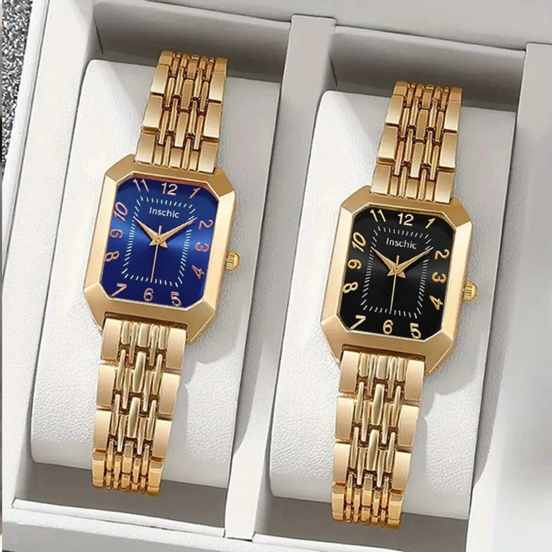SET QUATRE SAISONS™ · 4 Relojes Mujer · Esfera Cuadrada Dorada