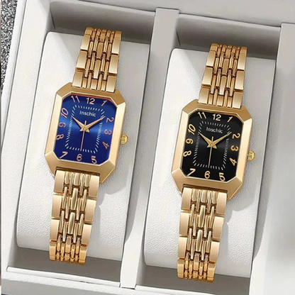 SET QUATRE SAISONS™ · 4 Relojes Mujer · Esfera Cuadrada Dorada