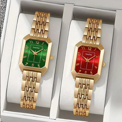 SET QUATRE SAISONS™ · 4 Relojes Mujer · Esfera Cuadrada Dorada