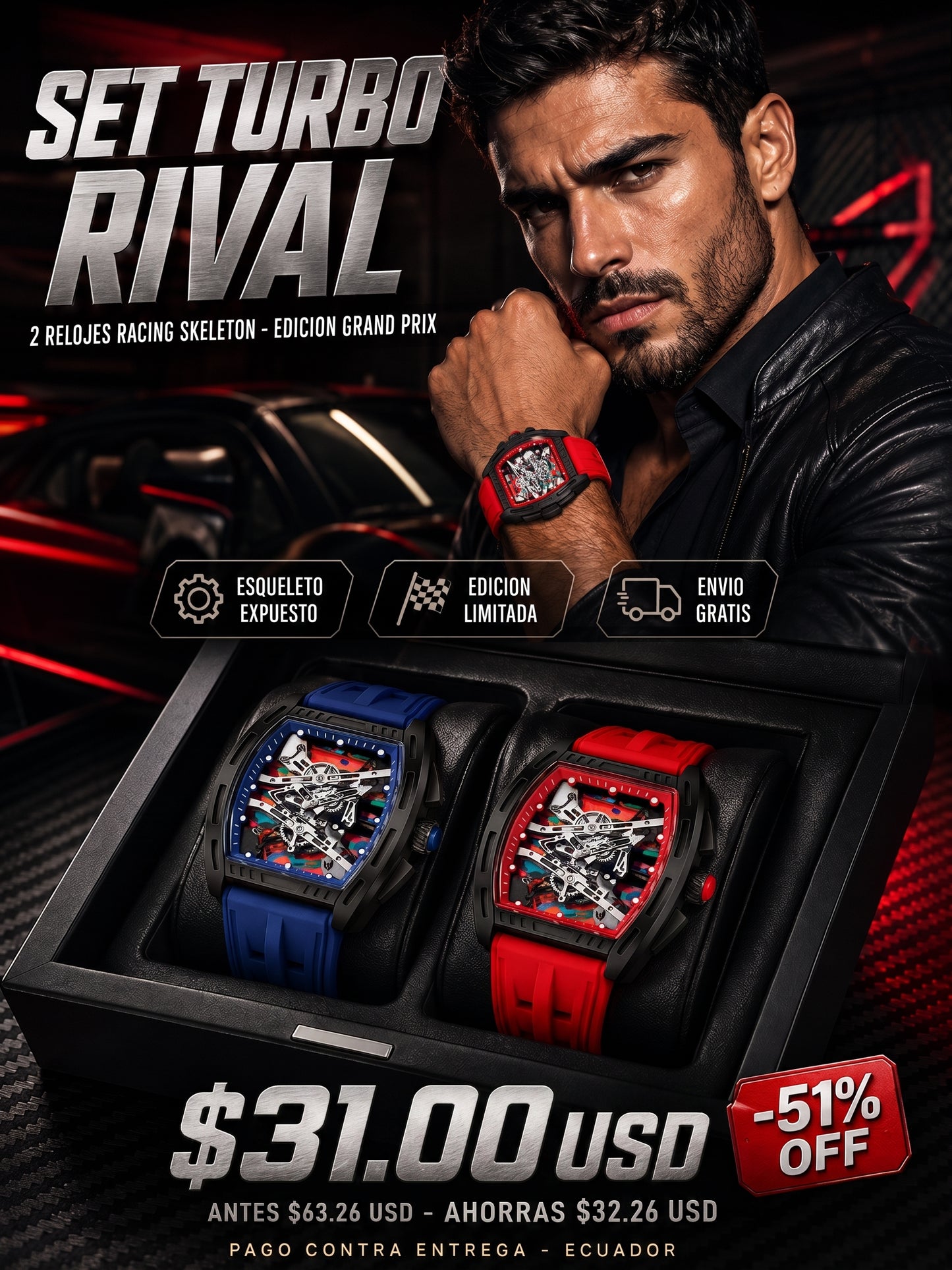 SET TURBO RIVAL™ · 2 Relojes Hombre Racing Skeleton · Edición Grand Prix