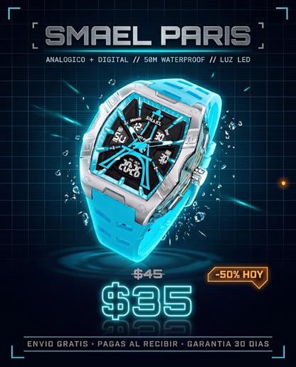 RELOJ SMAEL® PARIS · Analógico + Digital · 50M Waterproof · Hombre