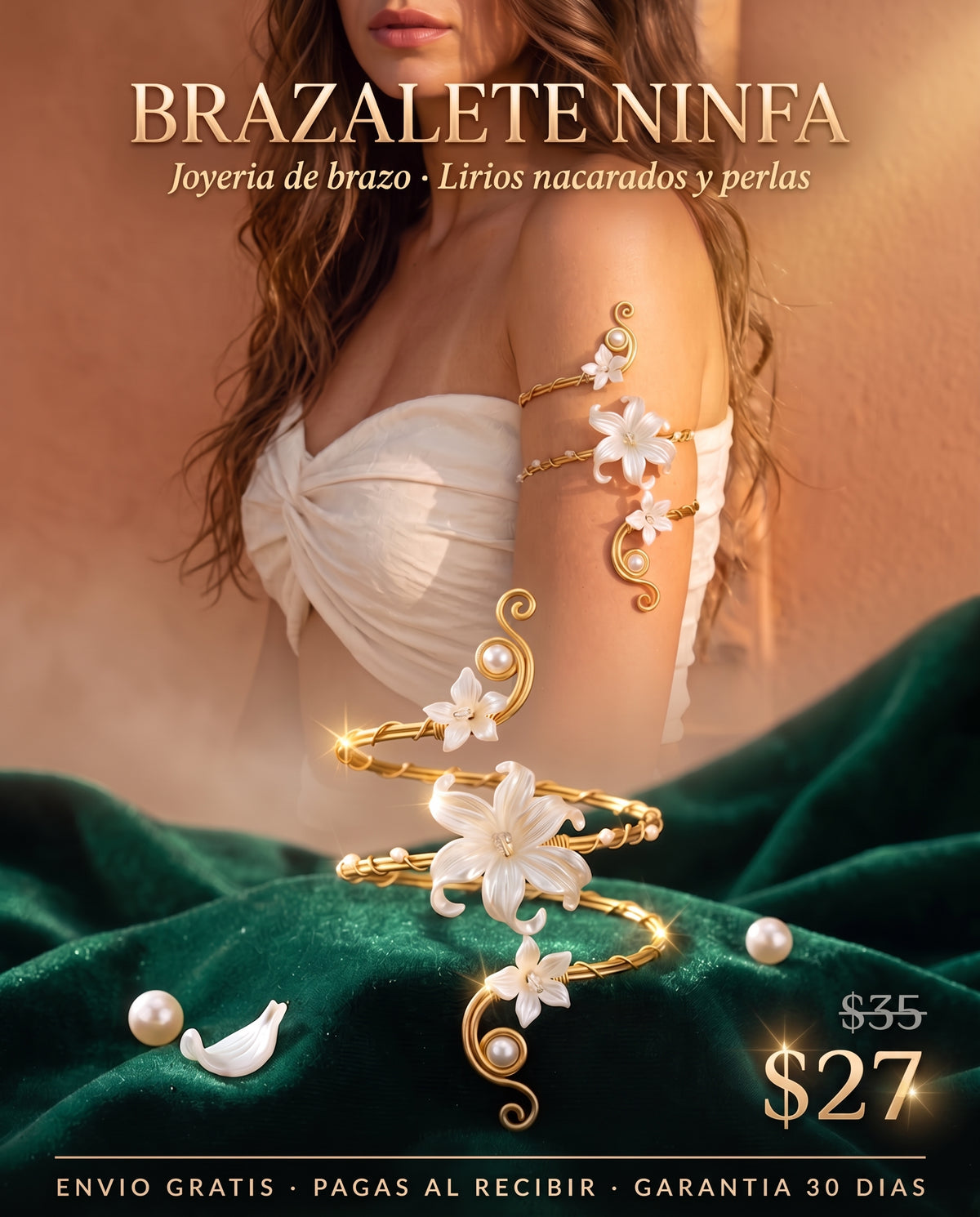 BRAZALETE NINFA™ · Brazalete de Brazo Flores de Perla · Accesorio Mujer Exclusivo