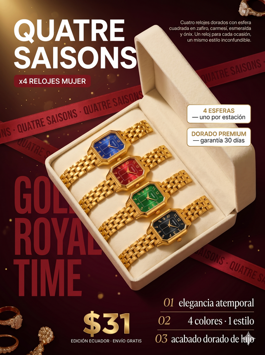 SET QUATRE SAISONS™ · 4 Relojes Mujer · Esfera Cuadrada Dorada