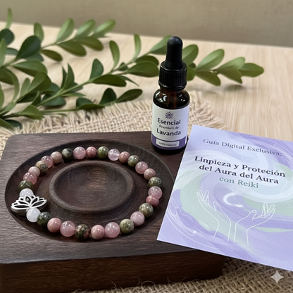 KIT DE PROTECCIÓN & SANACIÓN REIKI LOTUS💮 Brazalete de piedras sanadoras + Aceite esencial de Lavanda + Guia digital