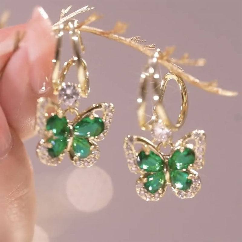 JOYERIA EXCLUSIVA! ARETES MARIPOSA CRISTAL VERDE