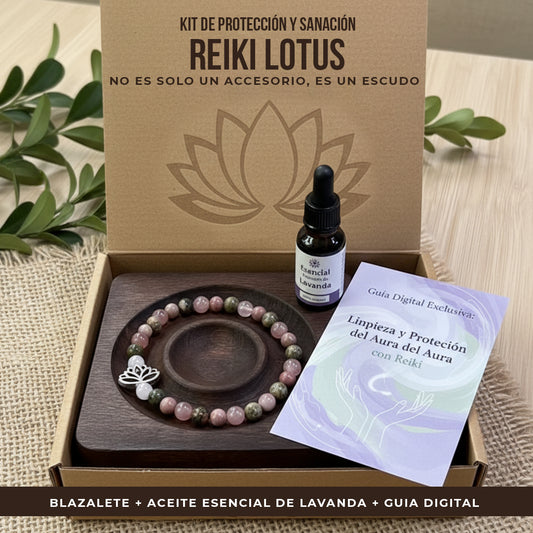 KIT DE PROTECCIÓN & SANACIÓN REIKI LOTUS💮 Brazalete de piedras sanadoras + Aceite esencial de Lavanda + Guia digital