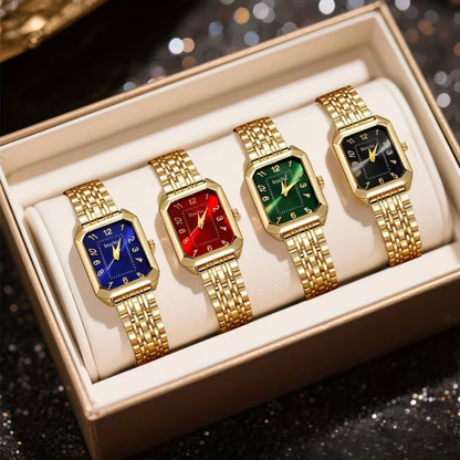 SET QUATRE SAISONS™ · 4 Relojes Mujer · Esfera Cuadrada Dorada