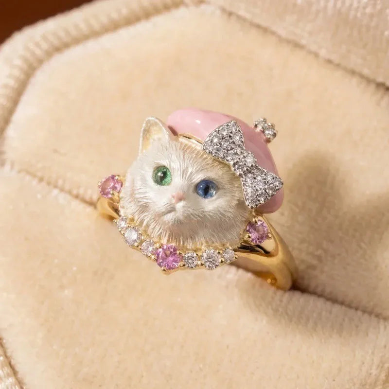 COLECCIÓN PET LOVE™ · Anillos Ajustables Perrito & Gatito · CoverGold + Circonias