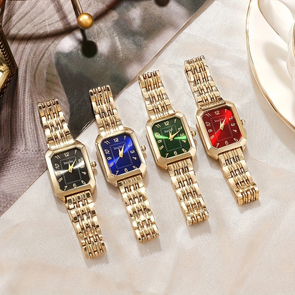SET QUATRE SAISONS™ · 4 Relojes Mujer · Esfera Cuadrada Dorada