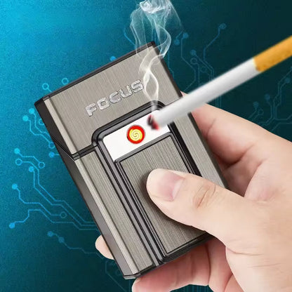 SET FOCUS ELITE™ x2 — Cigarrera con Encendedor USB Negro + Dorado | Sin Gas · Sin Llama