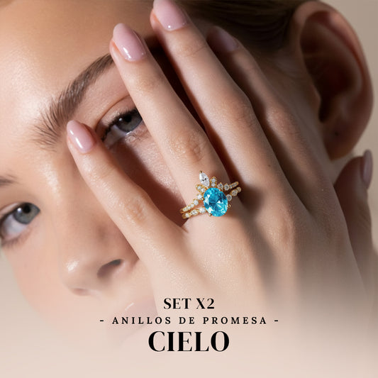 🎁REGALO PERFECTO! SET X2 ANILLO DE PROMESA CIELO💙