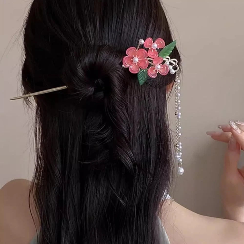 SET SAKURA · Set x6 Palitos Orientales para el Cabello · Flores y Perlas