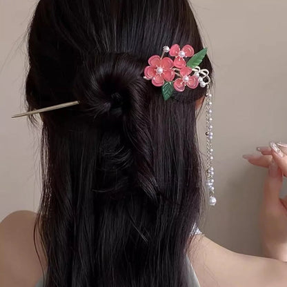 SET SAKURA · Set x6 Palitos Orientales para el Cabello · Flores y Perlas