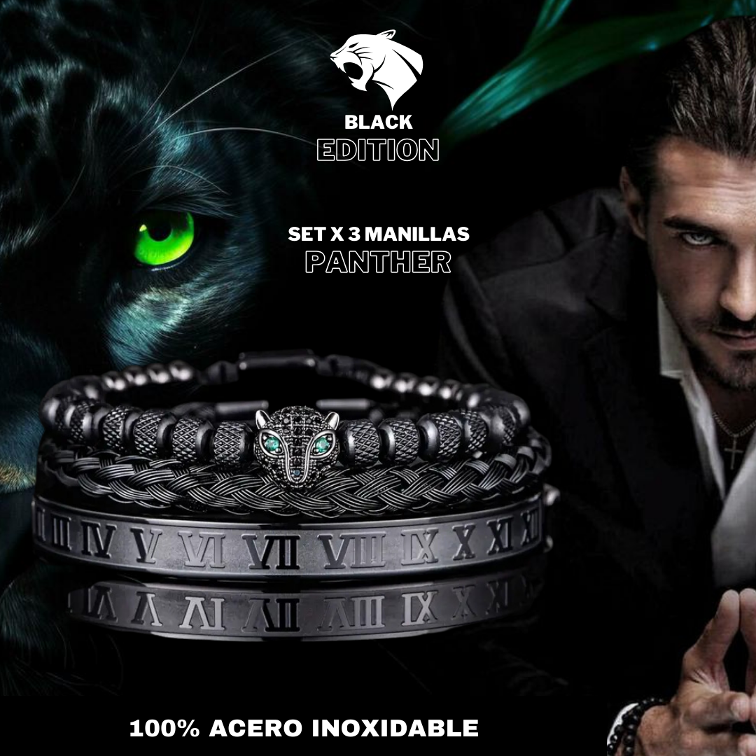 ACERO ITALIANO! SET DE 3 MANILLAS PANTHER BLACK EDITION©️